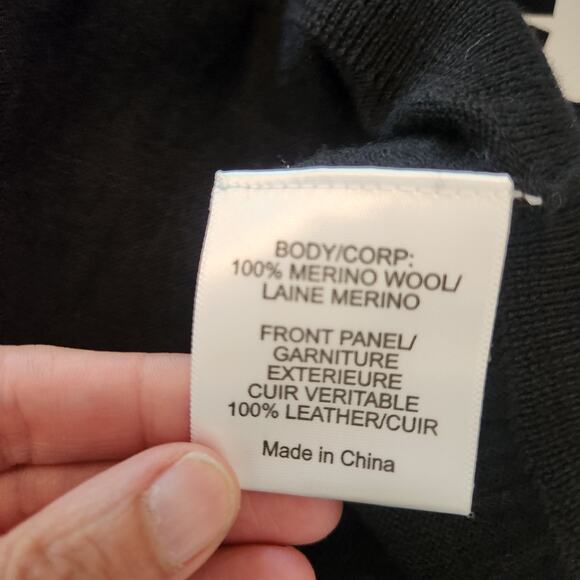 Tory Burch Cardigan Sweater XS Womens Black Merino Wool Leather Fringe Career - Picture 10 of 11